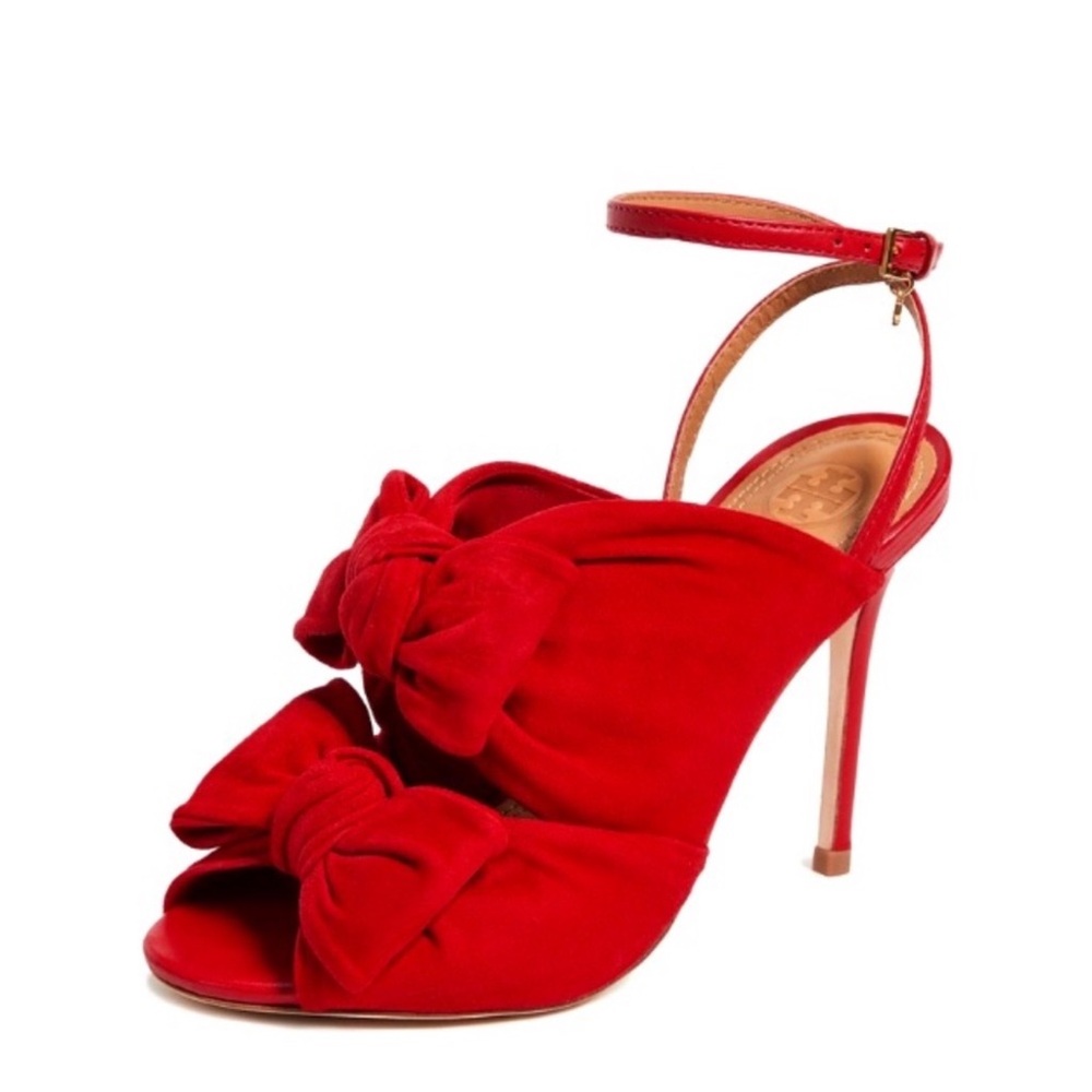 Tory Burch Red Heels with Bow Detail